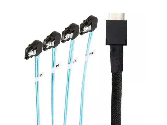 Alt view image 3 of 5 - Vszerda OCuLink PCI-E SAS SFF-8611 4i to 4 Ports SATA 7P Left Angle Hard Drive Cable 50CM