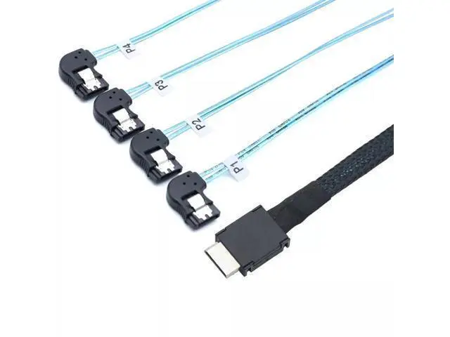 Alt view image 4 of 5 - Vszerda OCuLink PCI-E SAS SFF-8611 4i to 4 Ports SATA 7P Left Angle Hard Drive Cable 50CM