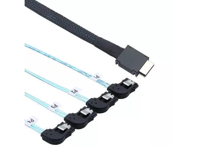 Alt view image 5 of 5 - Vszerda OCuLink PCI-E SAS SFF-8611 4i to 4 Ports SATA 7P Left Angle Hard Drive Cable 50CM