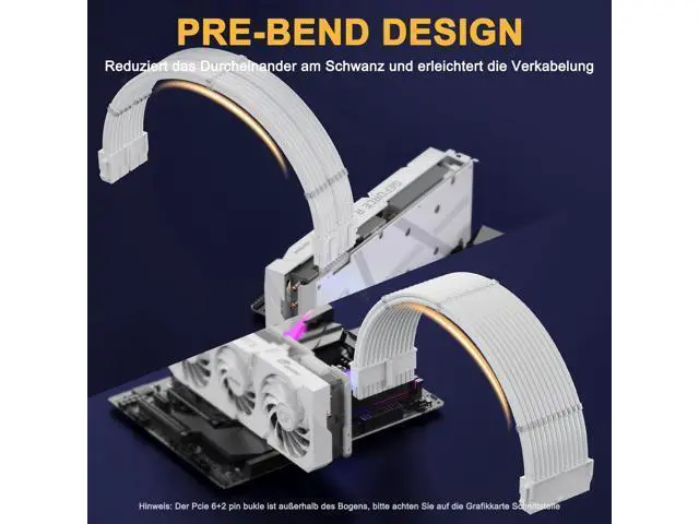 Alt view image 2 of 7 - Vszerda PSU Cable Extension Kit,One Way Bend Design PC Cables - Bright White Braided 1x 24Pin ATX / 2X 8 (4+4) Pin EPS 3X 8 (6+2) Pin PCIE for Power Supply,18AWG 6 Kits