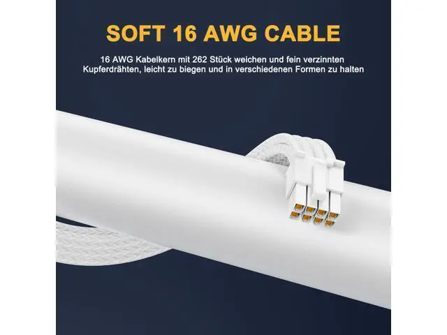 Alt view image 3 of 7 - Vszerda PSU Cable Extension Kit,One Way Bend Design PC Cables - Bright White Braided 1x 24Pin ATX / 2X 8 (4+4) Pin EPS 3X 8 (6+2) Pin PCIE for Power Supply,18AWG 6 Kits