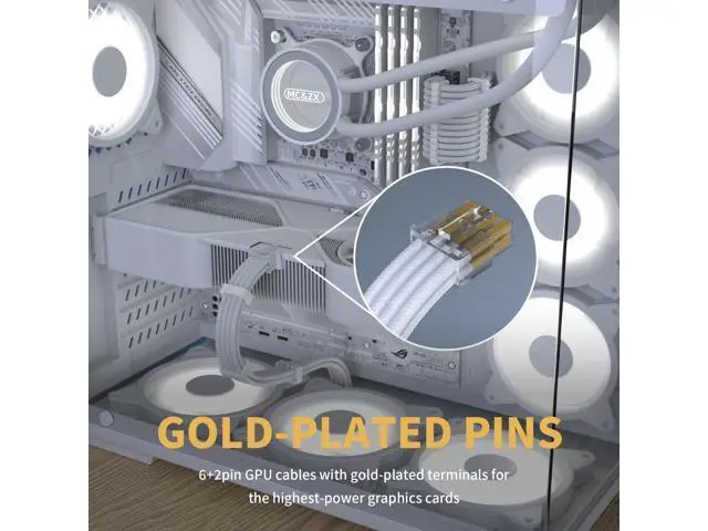 Alt view image 4 of 7 - Vszerda PSU Cable Extension Kit,One Way Bend Design PC Cables - Bright White Braided 1x 24Pin ATX / 2X 8 (4+4) Pin EPS 3X 8 (6+2) Pin PCIE for Power Supply,18AWG 6 Kits