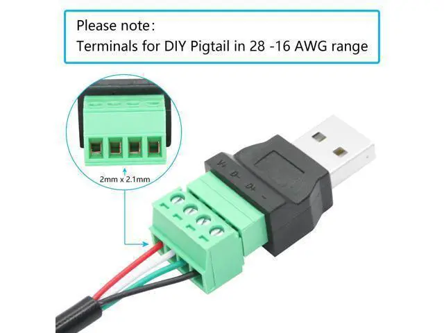 Alt view image 4 of 7 - Vszerda 2Pcs USB 2.0 A Male to 4 Pin Screw Terminal Adapter, USB A Quick Connect Solderless Connector Converter, for USB Device Charging and Data Transfer