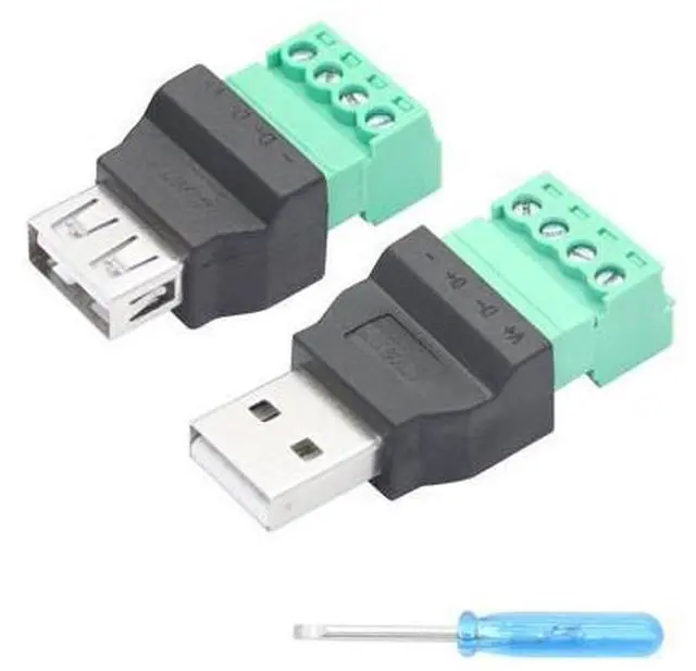 Main image of Vszerda USB 2.0 A Male & Female to 4 Pin Screw Terminal Adapter, USB A Quick Connect Solderless Connector Converter, for USB Device Charging and Data Transfer - 1Pair