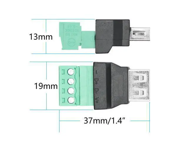 Alt view image 5 of 6 - Vszerda USB 2.0 A Male & Female to 4 Pin Screw Terminal Adapter, USB A Quick Connect Solderless Connector Converter, for USB Device Charging and Data Transfer - 1Pair