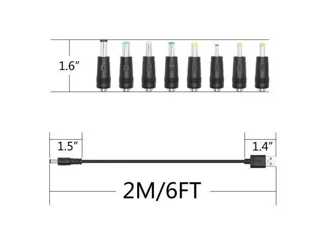 Alt view image 6 of 6 - Vszerda USB to DC 5.5 x 2.1mm Power Cord 2M/6FT,5V USB 2.0 A Male to DC 5521 Male Plug Cable with 8 DC Connector(6.0 x 4.0, 6.3 x 3.0, 5.5 x 2.5, 5.5 x 2.1, 5.5 x 1.7, 4.7 x1.7, 4.0 x 1.7, 3.5 x 1.35)