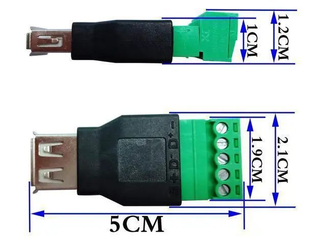 Alt view image 2 of 7 - Vszerda USB 2.0 A Screw Terminal Block Connector USB 2.0 A Female Plug to 5 Pin/Way Female Bolt Screw Shield terminals Pluggable Type Adapter Connector Converter 300V 8A(2Pack) (Female)