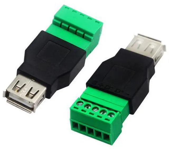 Main image of Vszerda USB 2.0 A Screw Terminal Block Connector USB 2.0 A Female Plug to 5 Pin/Way Female Bolt Screw Shield terminals Pluggable Type Adapter Connector Converter 300V 8A(2Pack) (Female)