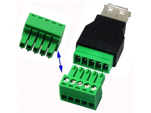 Alt view image 3 of 7 - Vszerda USB 2.0 A Screw Terminal Block Connector USB 2.0 A Female Plug to 5 Pin/Way Female Bolt Screw Shield terminals Pluggable Type Adapter Connector Converter 300V 8A(2Pack) (Female)