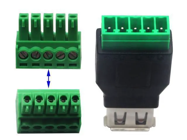 Alt view image 4 of 7 - Vszerda USB 2.0 A Screw Terminal Block Connector USB 2.0 A Female Plug to 5 Pin/Way Female Bolt Screw Shield terminals Pluggable Type Adapter Connector Converter 300V 8A(2Pack) (Female)