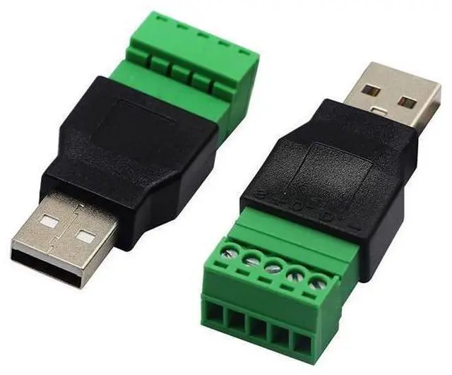 Main image of Vszerda USB 2.0 A Screw Terminal Block Connector USB 2.0 A Male Plug to 5 Pin/Way Female Bolt Screw Shield terminals Pluggable Type Adapter Connector Converter 300V 8A(2Pack) (Male)
