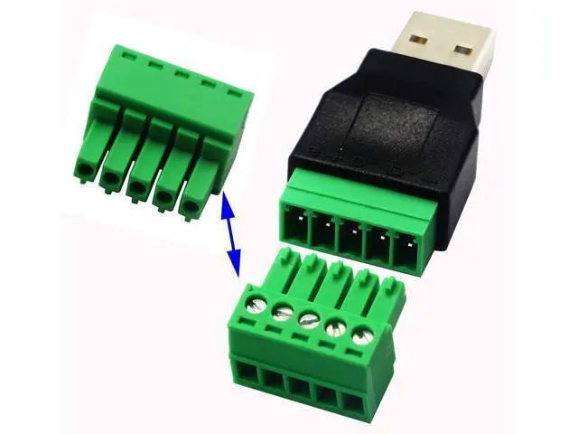 Alt view image 3 of 7 - Vszerda USB 2.0 A Screw Terminal Block Connector USB 2.0 A Male Plug to 5 Pin/Way Female Bolt Screw Shield terminals Pluggable Type Adapter Connector Converter 300V 8A(2Pack) (Male)