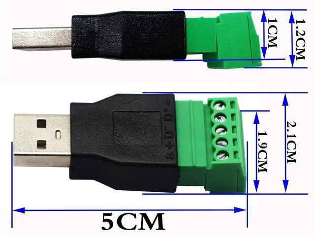 Alt view image 2 of 7 - Vszerda USB 2.0 A Screw Terminal Block Connector USB 2.0 A Male Plug to 5 Pin/Way Female Bolt Screw Shield terminals Pluggable Type Adapter Connector Converter 300V 8A(2Pack) (Male)