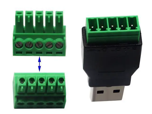 Alt view image 4 of 7 - Vszerda USB 2.0 A Screw Terminal Block Connector USB 2.0 A Male Plug to 5 Pin/Way Female Bolt Screw Shield terminals Pluggable Type Adapter Connector Converter 300V 8A(2Pack) (Male)