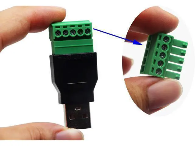 Alt view image 7 of 7 - Vszerda USB 2.0 A Screw Terminal Block Connector USB 2.0 A Male Plug to 5 Pin/Way Female Bolt Screw Shield terminals Pluggable Type Adapter Connector Converter 300V 8A(2Pack) (Male)