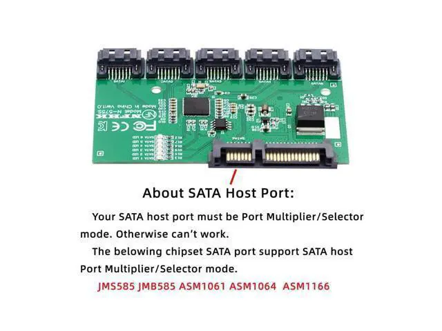 Alt view image 3 of 7 - Vszerda SATA HUB Ports 3.0 6Gbps 1 to 5 Splitter Adapter Converter PM Multiplier Port Selector JMB575