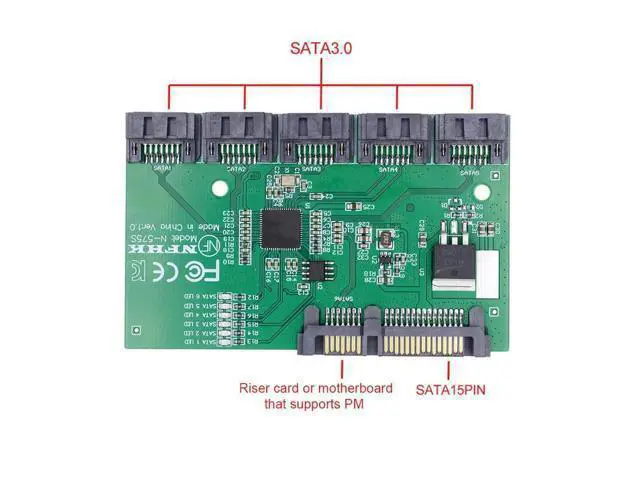 Alt view image 4 of 7 - Vszerda SATA HUB Ports 3.0 6Gbps 1 to 5 Splitter Adapter Converter PM Multiplier Port Selector JMB575