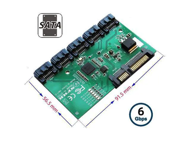 Alt view image 5 of 7 - Vszerda SATA HUB Ports 3.0 6Gbps 1 to 5 Splitter Adapter Converter PM Multiplier Port Selector JMB575