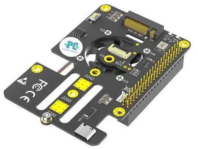Main image of Vszerda M.2 NVMe to PCIe 3 in 1 Combo Adapter Card with Cooler Fan and Automatic Discoloration LED for Raspberry Pi 5 (Support 2230,2242,2280 SSD)