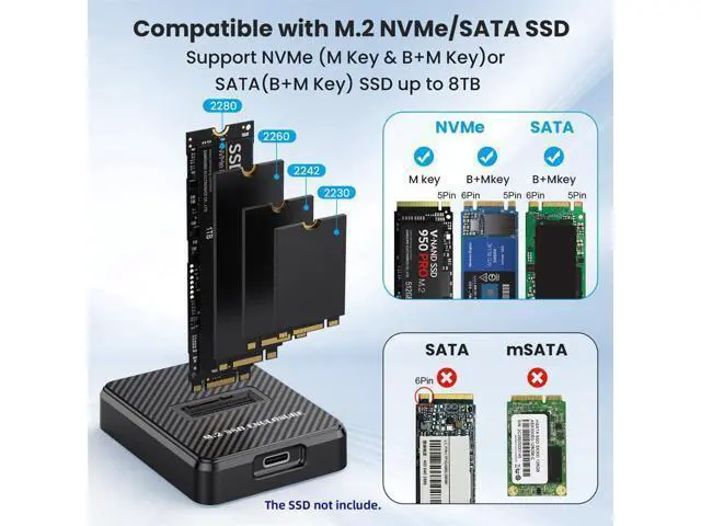 Alt view image 7 of 7 - Vszerda USB 3.0 Type-C USB-C to NVME M-Key M.2 NGFF SATA RTL9210B Chipset SSD Docking Vertical External PCBA Case Enclosure