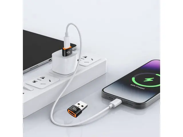 Alt view image 4 of 6 - 10Pack 200W USB C to USB Adapter, with Fast Charging & 480MB Data Transfer, USB C Converter for Apple Watch Ultra iWatch Series 8 7,iPhone 16 15 Plus Pro Max,Black