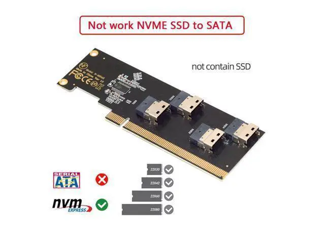 Alt view image 2 of 7 - Vszerda Slimline Four SFF-8654 4X 4 NVME to PCIE Express 3.0 4.0 Raid Card VROC Raid0 Hyper Adapter