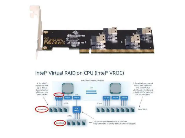 Alt view image 4 of 7 - Vszerda Slimline Four SFF-8654 4X 4 NVME to PCIE Express 3.0 4.0 Raid Card VROC Raid0 Hyper Adapter