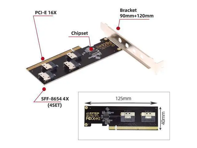 Alt view image 6 of 7 - Vszerda Slimline Four SFF-8654 4X 4 NVME to PCIE Express 3.0 4.0 Raid Card VROC Raid0 Hyper Adapter