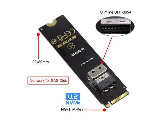 Alt view image 6 of 14 - Vszerda NGFF M-Key NVME to U.2 U2 Kit SFF-8639 to SFF-8654 Slimline SAS PCIe SSD Adapter for Mainboard