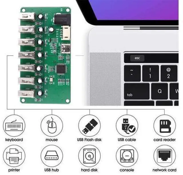 Alt view image 5 of 7 - Vszerda USB2.0 Type-C & 4Pin Pitch=2.0mm Wafer 1-to-7 Ports Type-A HUB Splitter PCBA Expansion Module Board PCs Multiport 4 Devices for Keyboard Mouse Scanner Printer