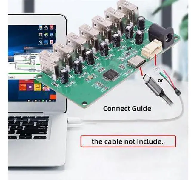 Alt view image 6 of 7 - Vszerda USB2.0 Type-C & 4Pin Pitch=2.0mm Wafer 1-to-7 Ports Type-A HUB Splitter PCBA Expansion Module Board PCs Multiport 4 Devices for Keyboard Mouse Scanner Printer