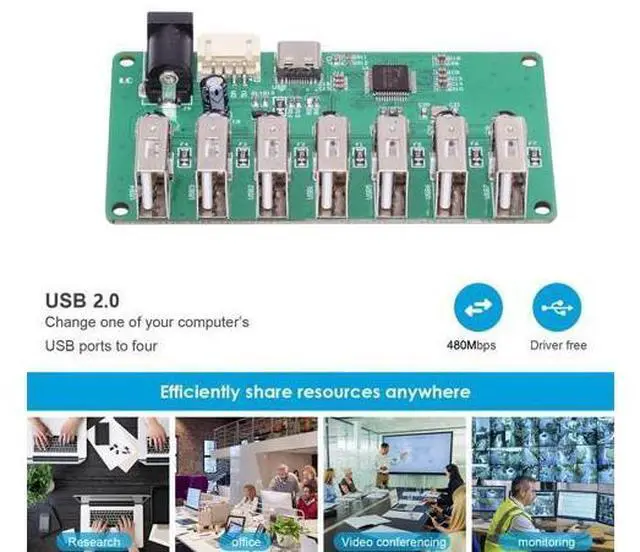 Alt view image 7 of 7 - Vszerda USB2.0 Type-C & 4Pin Pitch=2.0mm Wafer 1-to-7 Ports Type-A HUB Splitter PCBA Expansion Module Board PCs Multiport 4 Devices for Keyboard Mouse Scanner Printer