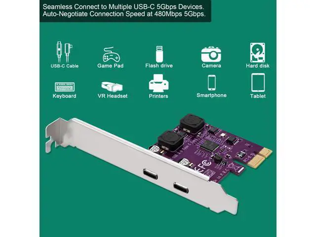 Alt view image 4 of 14 - Vszerda 2X 5Gbps USB-C Ports PCI Express to USB 3.0 Expansion Card for Windows 11, 10, 8.x, 7, Vista, XP Desktop PCs, Built in Self-Powered Technology, No Need Additional Power Supply (FS-U302C-Pro)
