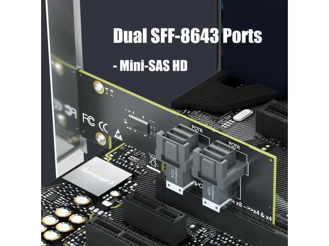 Alt view image 5 of 7 - Vszerda SF02 2-Port SFF-8643(Mini-SAS HD) to PCIE 4.0 X8 Adapter Card Without PCIe Bifurcation Function, Regular and Low-profible Bracket