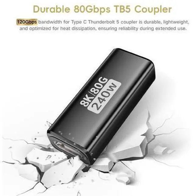 Alt view image 4 of 6 - 240W for USB C Thunderbolt 5 Coupler Female to Female 2Pack, Support 120Gbps Bandwidth, 80Gbps, 16K, Dual 8K, 4K 540Hz, Triple 4K 144Hz for Thunderbolt 4 / 3, iPhone 17, USB4, Razer Blade, Mac mini M4