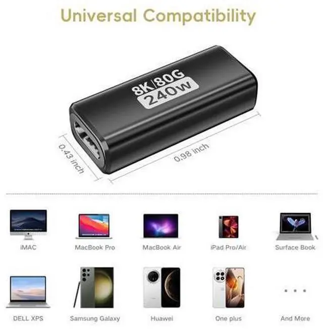 Alt view image 6 of 6 - 240W for USB C Thunderbolt 5 Coupler Female to Female 2Pack, Support 120Gbps Bandwidth, 80Gbps, 16K, Dual 8K, 4K 540Hz, Triple 4K 144Hz for Thunderbolt 4 / 3, iPhone 17, USB4, Razer Blade, Mac mini M4