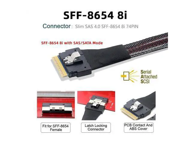 Alt view image 2 of 7 - Vszerda Slimline SAS 4.0 SFF-8654 8i 74pin Host Raid to 8 SATA 7pin Target Data Transmission Hard Disk Fanout Raid Cable 1-to-8 Splitter 1.0M