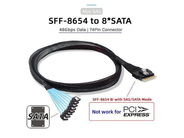 Alt view image 5 of 7 - Vszerda Slimline SAS 4.0 SFF-8654 8i 74pin Host Raid to 8 SATA 7pin Target Data Transmission Hard Disk Fanout Raid Cable 1-to-8 Splitter 1.0M