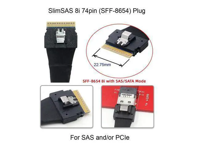 Alt view image 6 of 7 - Vszerda Slimline SAS 4.0 SFF-8654 8i 74pin Host Raid to 8 SATA 7pin Target Data Transmission Hard Disk Fanout Raid Cable 1-to-8 Splitter 1.0M