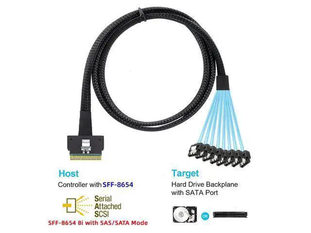 Alt view image 7 of 7 - Vszerda SFF-8654 8i 74pin Slimline SAS 4.0 Host Raid to 8 SATA 7pin Target Data Transmission Hard Disk Fanout Raid Cable 1-to-8 Splitter 0.5M