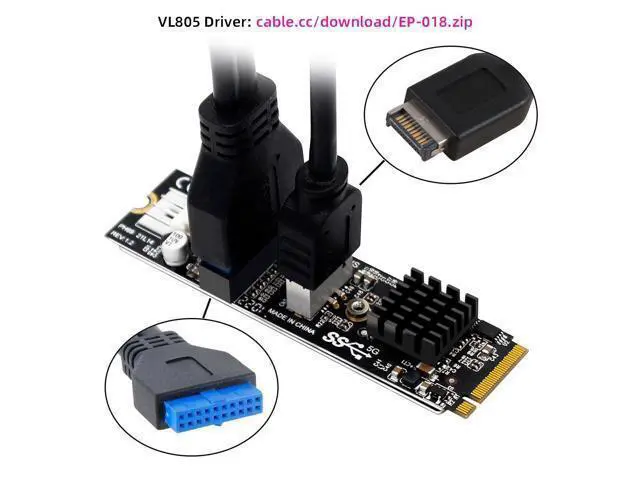Alt view image 3 of 7 - Vszerda 5Gbps Type-E USB 3.1 Front Panel Socket IDC & USB3.0 20Pin to NVME NGFF M-Key Express Card VL805 Adapter for Motherboard