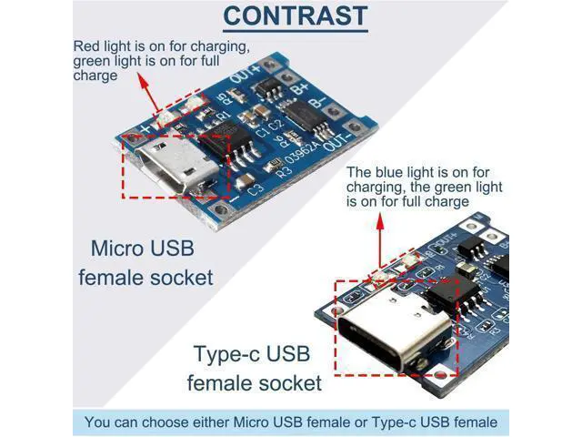 Alt view image 4 of 7 - Vszerda 10PCS 1A High Current 18650 Lithium Battery Charging Board 5V Type-C USB Interface Input Charge Module with Double Protection