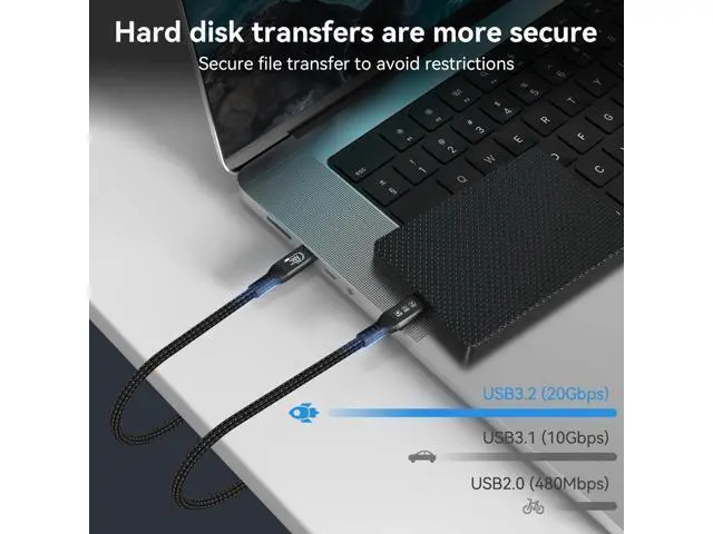 Alt view image 3 of 7 - 6M 20Gbps USB C 3.2 Gen 2 Cable, Type C 4K@60Hz UHD Video 5A/100W PD3.0 Fast Charge w/E-Marker Compatible with Thunderbolt 3/4 for iPhone MacBook Samsung Galaxy Dell Monitor (USBC 3.2 20G 100W 6M)