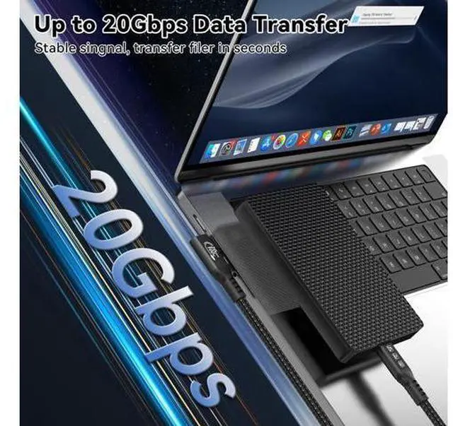 Alt view image 3 of 7 - Vszerda 16.5FT 20Gbps USB C 3.2 Gen 2 Cable, 5M 90Degree Type C 4K@60Hz UHD Video 5A/240W PD3.0 Fast Charge Cord w/E-Marker Compatible with Thunderbolt 3/4 MacBook Monitor