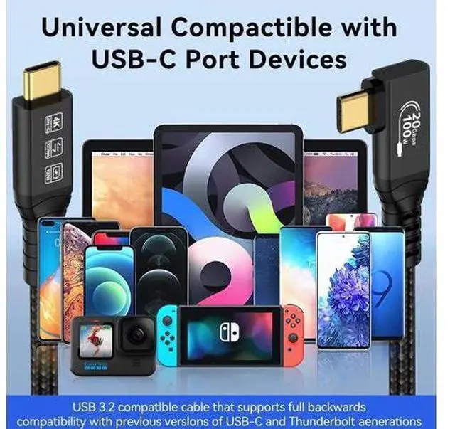 Alt view image 7 of 7 - Vszerda 16.5FT 20Gbps USB C 3.2 Gen 2 Cable, 5M 90Degree Type C 4K@60Hz UHD Video 5A/240W PD3.0 Fast Charge Cord w/E-Marker Compatible with Thunderbolt 3/4 MacBook Monitor