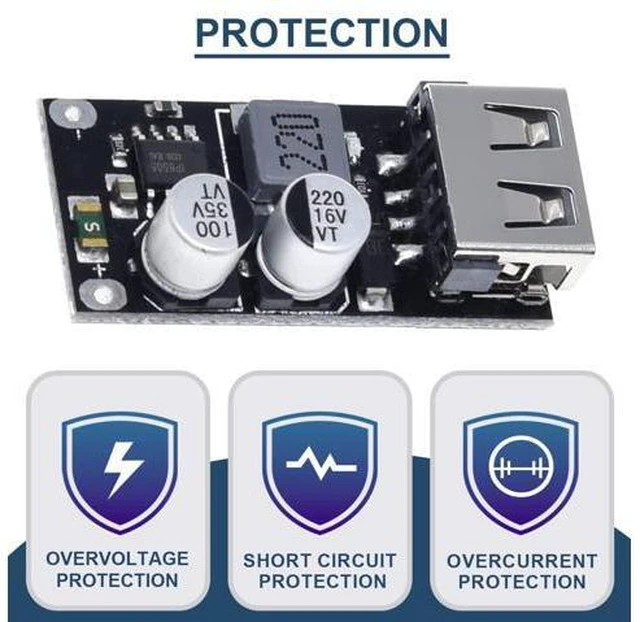 Alt view image 3 of 7 - 5 Pcs 6-32V 9V 12V 24V to 5V 3A Fast Charging Module USB QC3.0 QC2.0 DC-DC Buck Converter Step-Down Quick Charger Circuit Board with USB Cable, 24AWG Wire