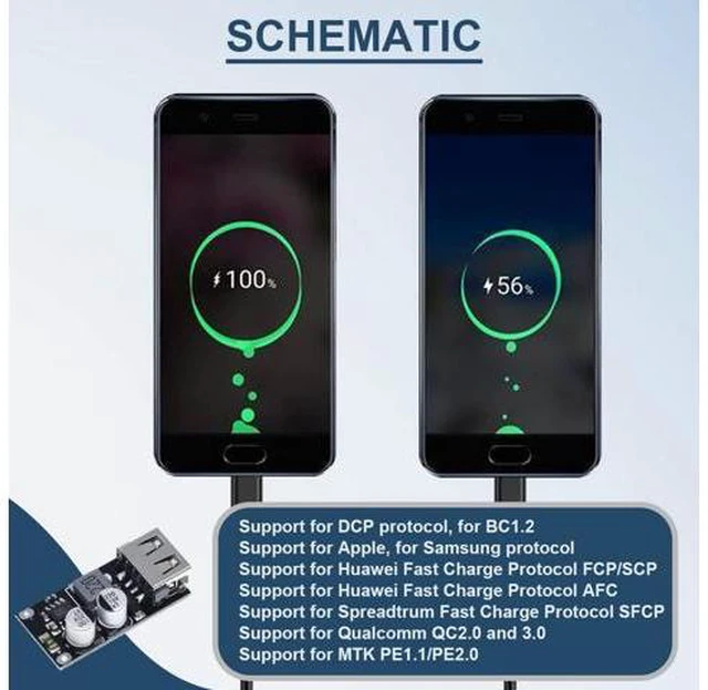 Alt view image 6 of 7 - 5 Pcs 6-32V 9V 12V 24V to 5V 3A Fast Charging Module USB QC3.0 QC2.0 DC-DC Buck Converter Step-Down Quick Charger Circuit Board with USB Cable, 24AWG Wire