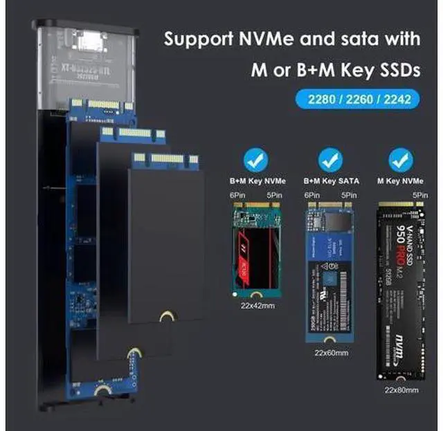 Alt view image 6 of 7 - Vszerda USB 3.0 Type-C USB-C to M-Key M.2 NVMe SSD External PCBA Case Enclosure Portable Adapter RTL9210B Chipset