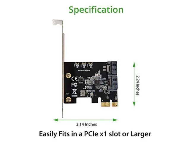Alt view image 3 of 4 - Vszerda 2 Port SATA III Expansion Card with Low Profile Bracket - 6Gbps SATA 3.0 Controller PCI Express x1 Jmicro Chipset for Windows10/8/7/XP/Vista/Linux