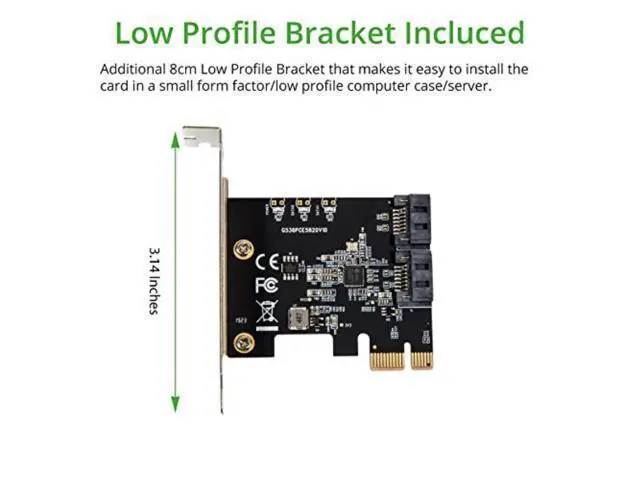 Alt view image 4 of 4 - Vszerda 2 Port SATA III Expansion Card with Low Profile Bracket - 6Gbps SATA 3.0 Controller PCI Express x1 Jmicro Chipset for Windows10/8/7/XP/Vista/Linux